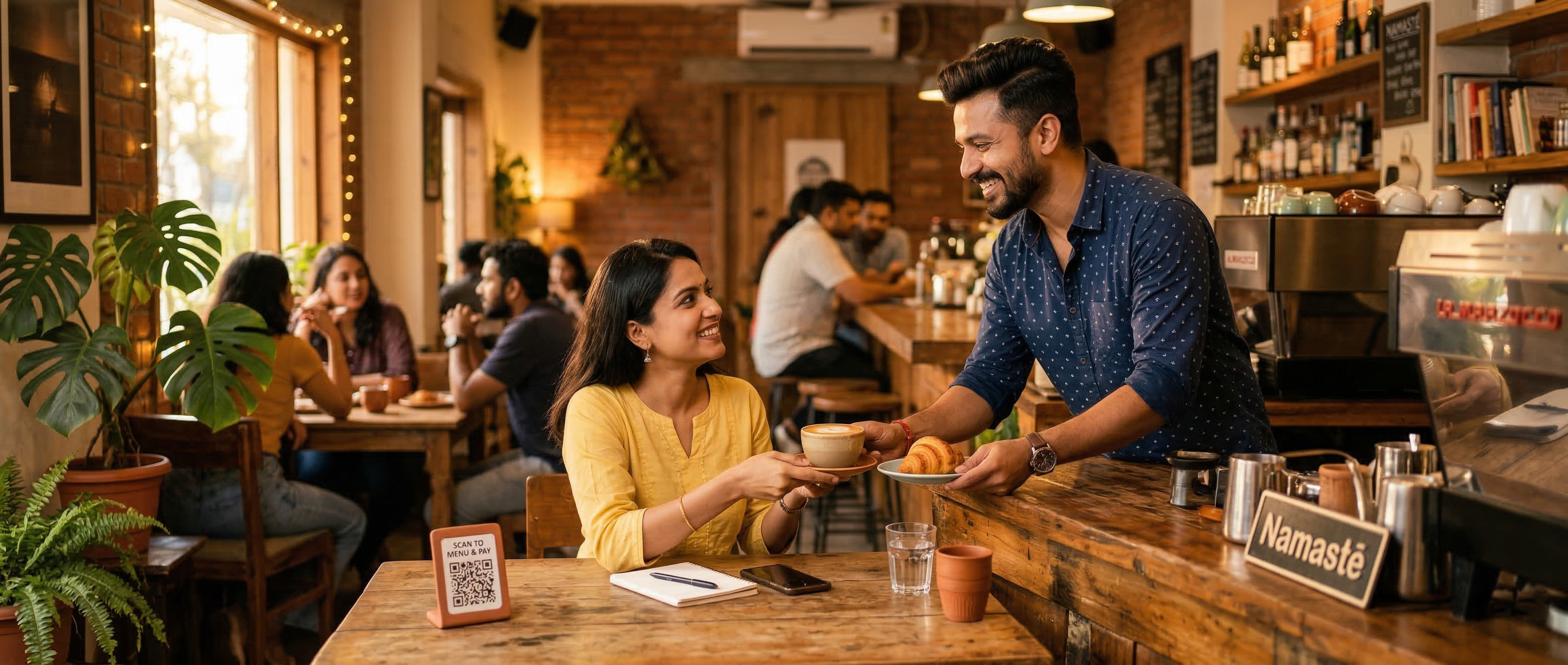 Restaurant guests seated at a table while reviewing a menu experience